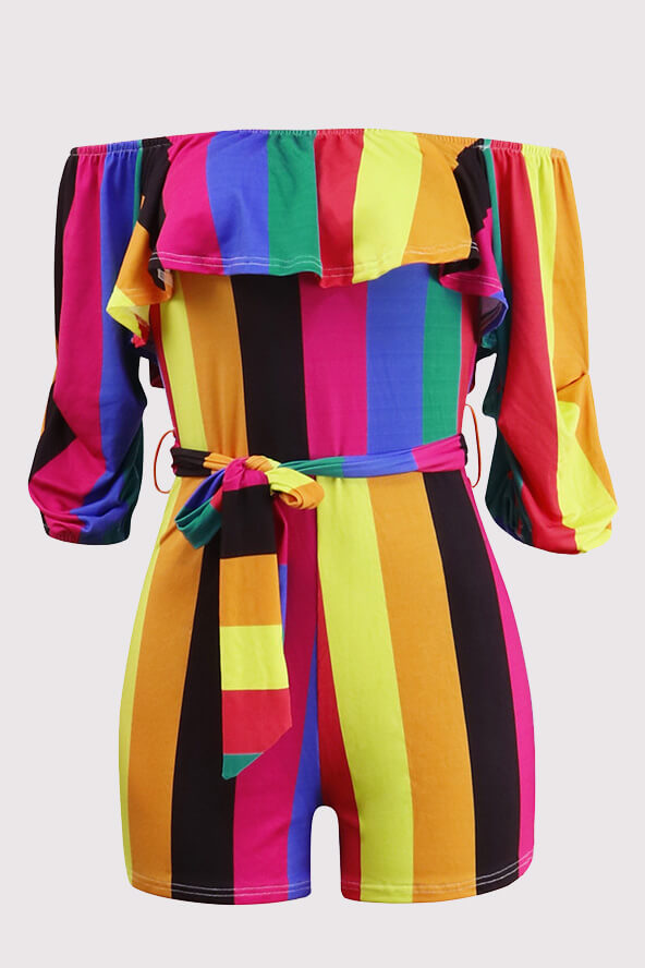 Off Shoulder Floral Rainbow Romper