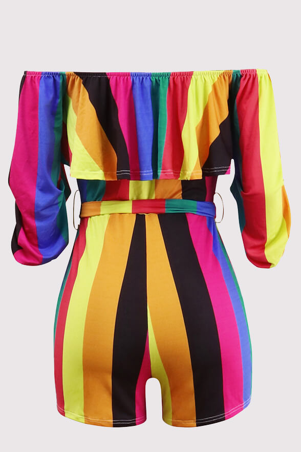 Off Shoulder Floral Rainbow Romper