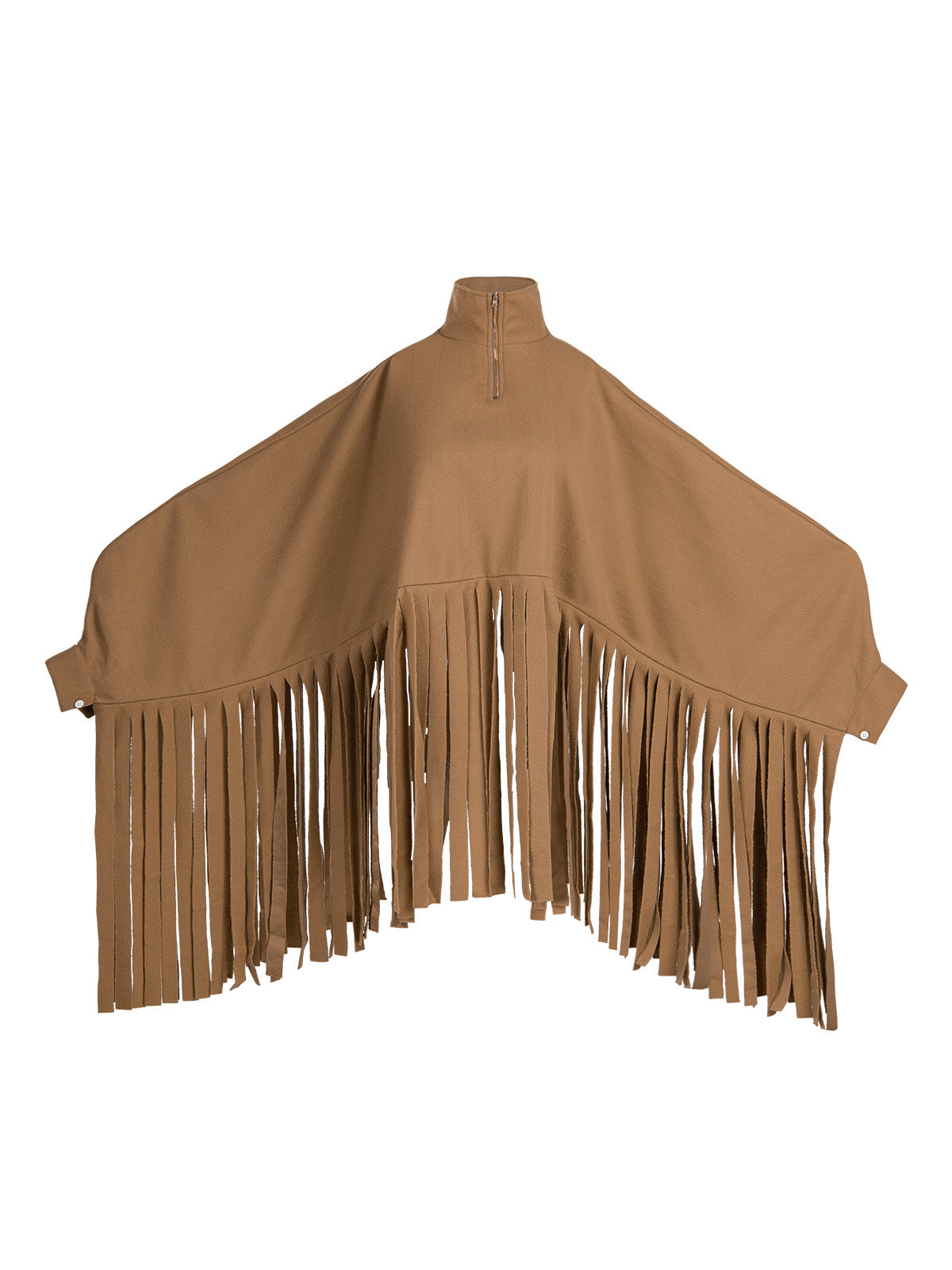 Batwing Sleeve Zipper Tassel Ponchos Top