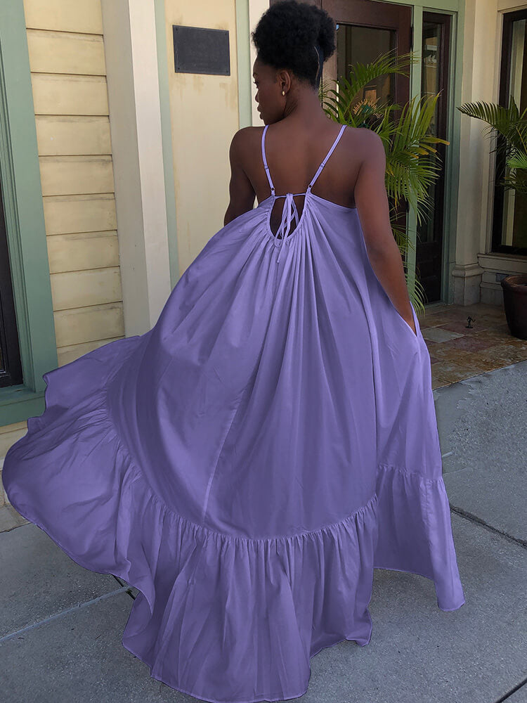 Plus Size Spaghetti Strap Ruffle Beach Maxi Swing Dress