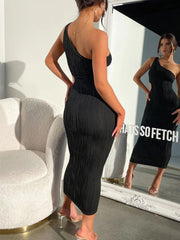 One Shoulder Sleeveless Bodycon Midi Dress
