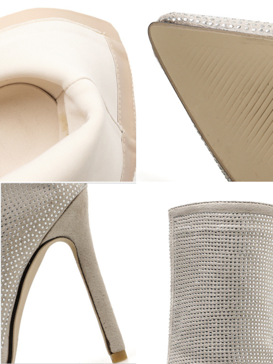 Rhinestone Zipper Heel Ankle Boots