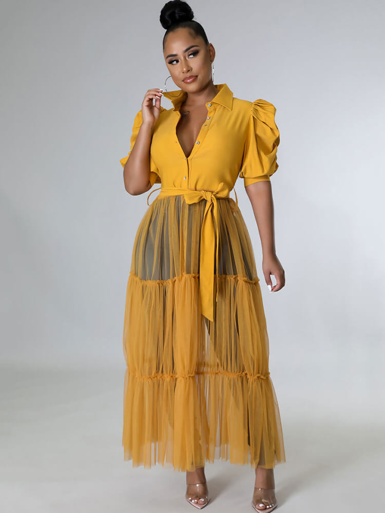 Mesh Patchwork Short Sleeve V Neck Top