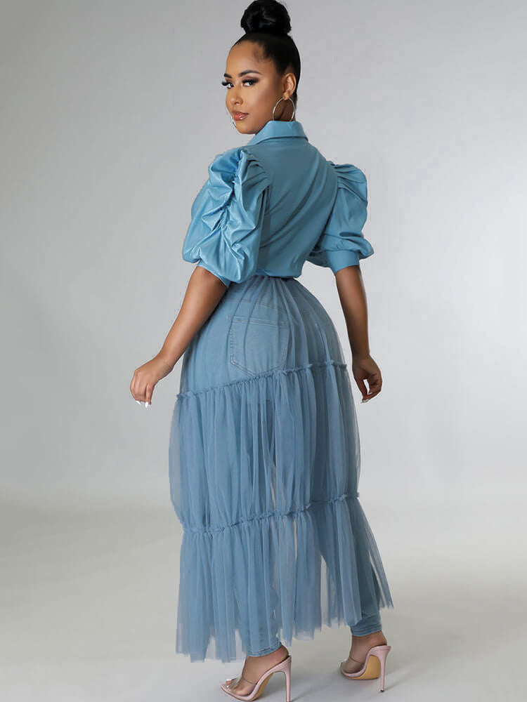 Mesh Patchwork Short Sleeve V Neck Top