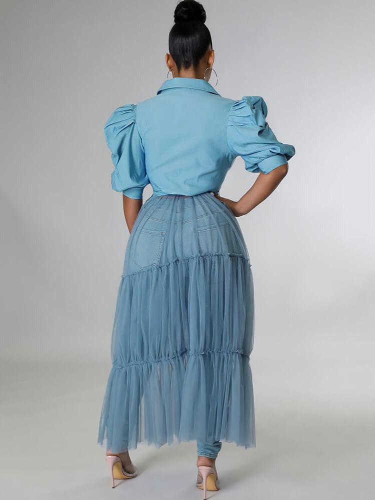 Mesh Patchwork Short Sleeve V Neck Top