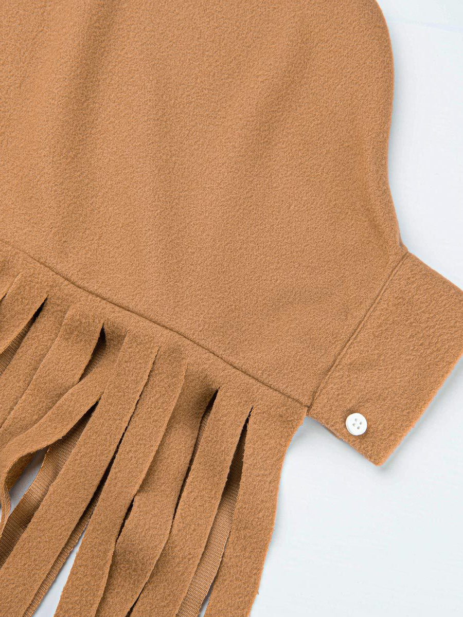 Batwing Sleeve Zipper Tassel Ponchos Top