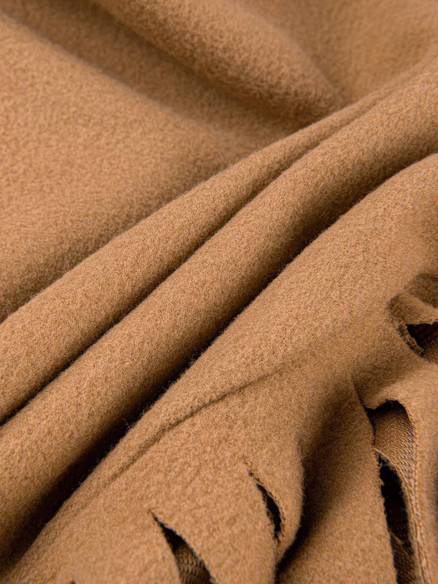 Batwing Sleeve Zipper Tassel Ponchos Top