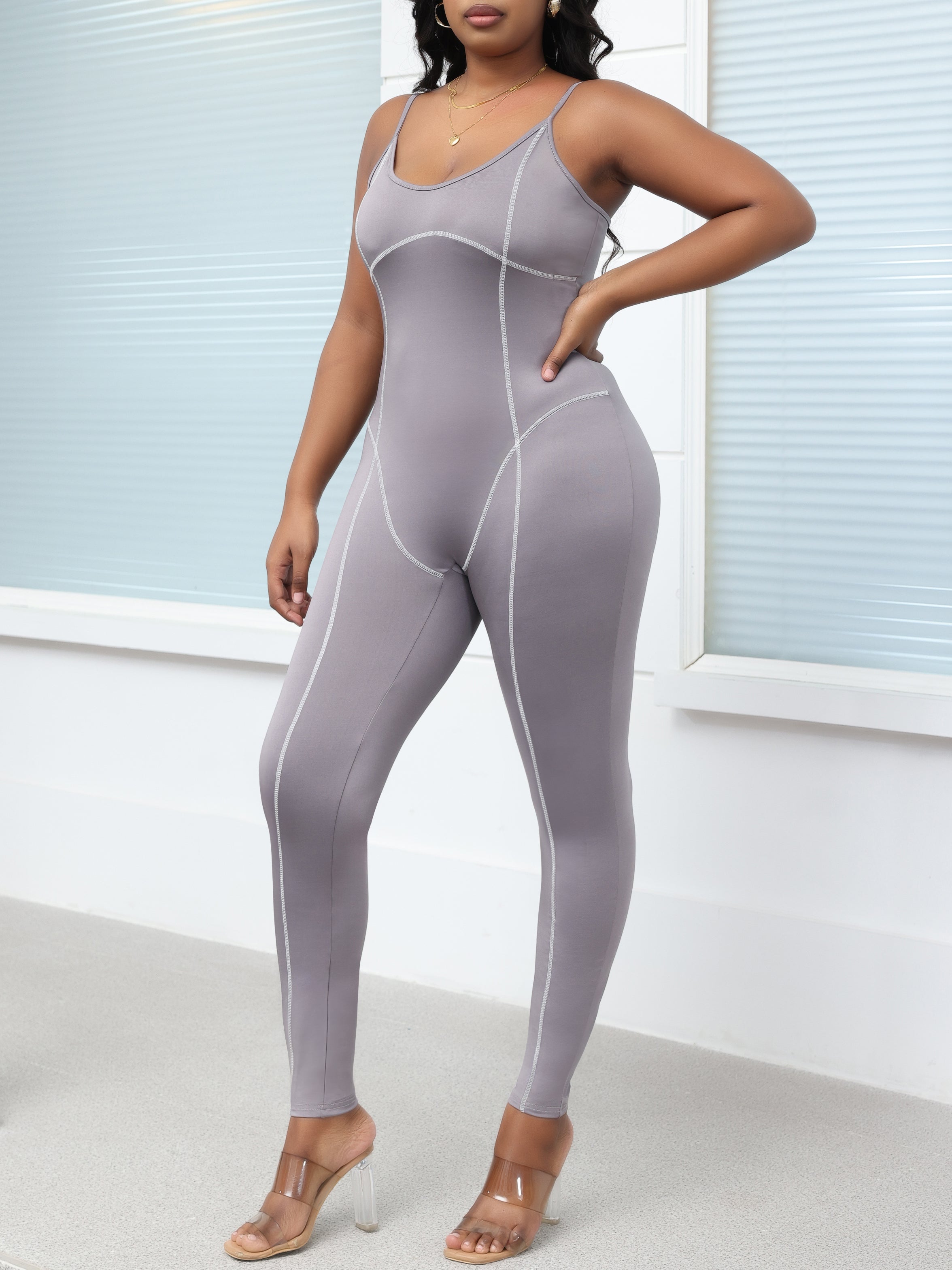 Spaghetti Strap Solid Color Jumpsuit