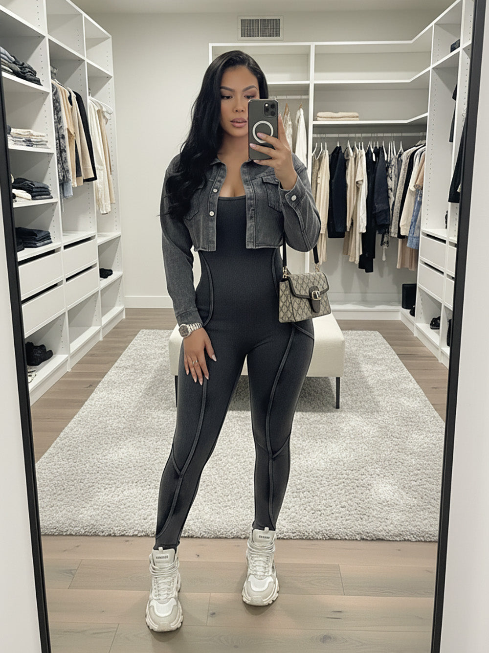 Two Pieces Crop Jacket Jumpsuit Set