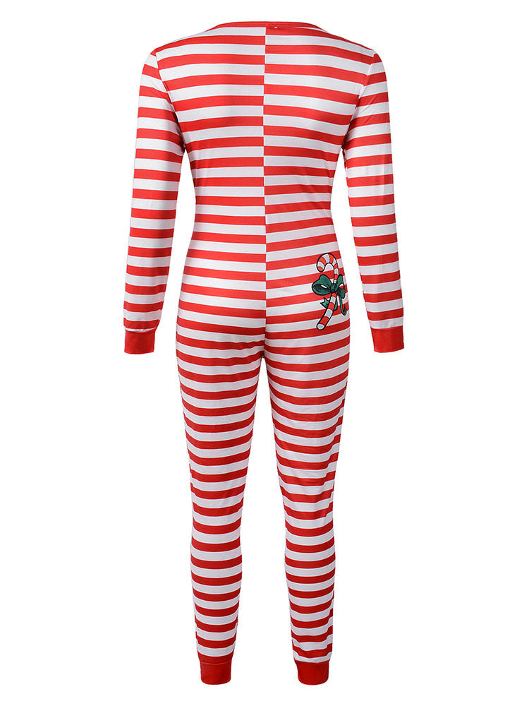 Christmas Striped Print Long Sleeve Jumpsuit