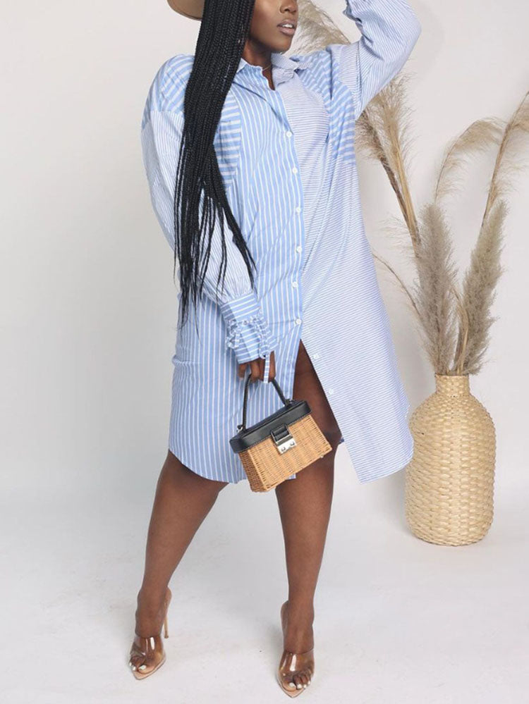Plus Size Striped Print Shirt Dresses