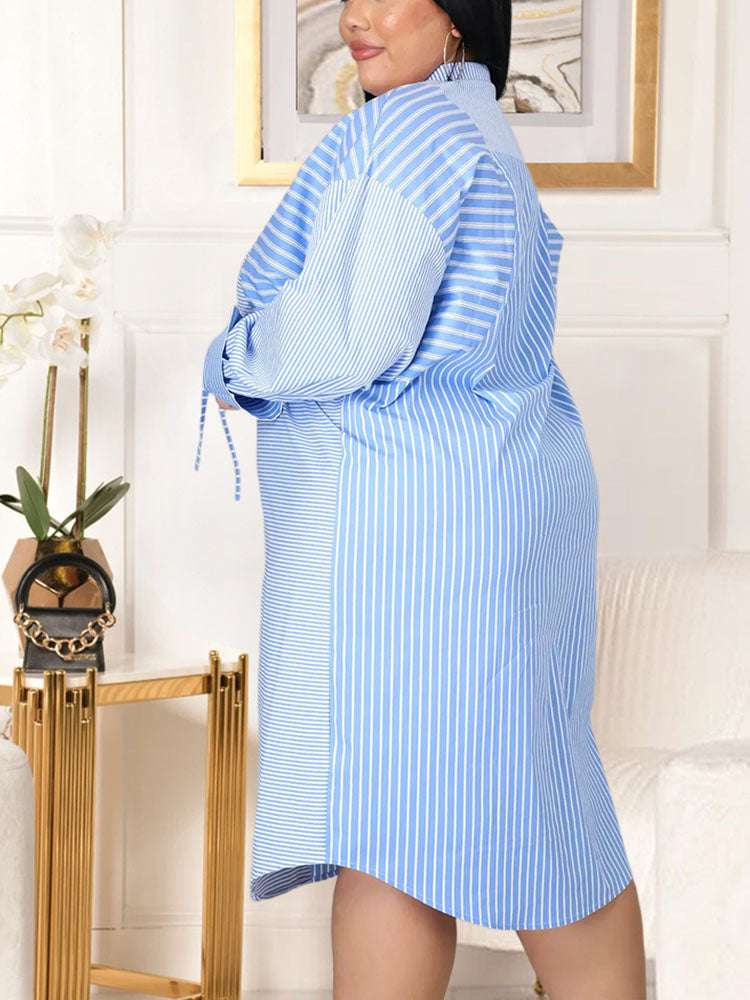 Plus Size Striped Print Shirt Dresses