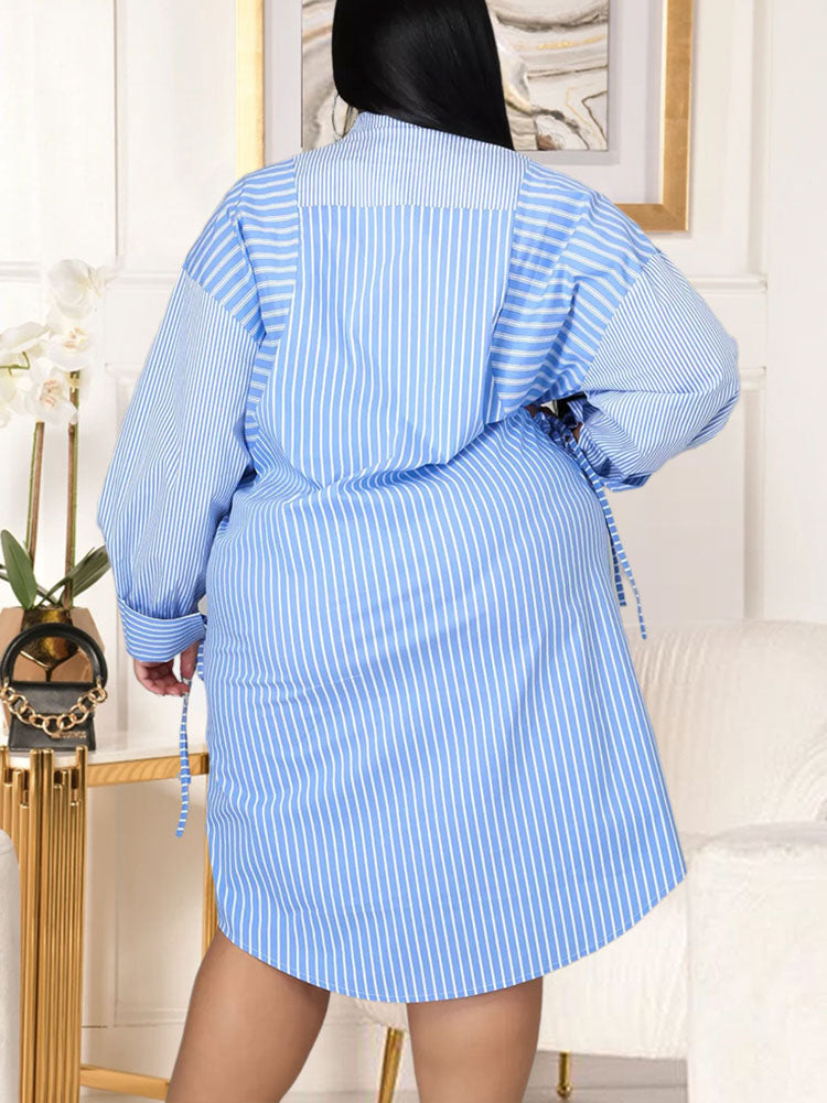 Plus Size Striped Print Shirt Dresses