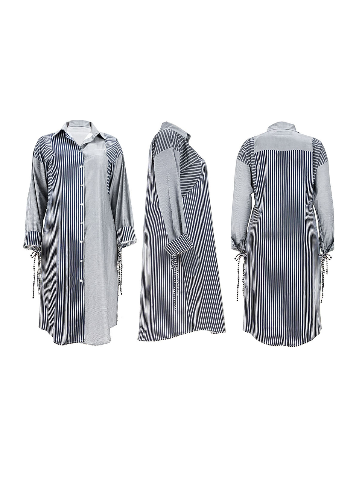 Plus Size Striped Print Shirt Dresses