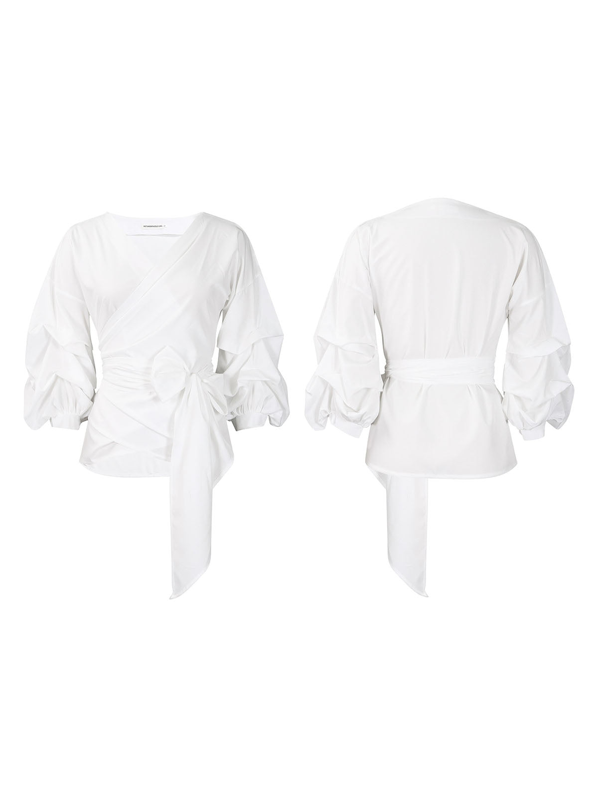 Off-Shoulder Puff Sleeve V-Neck Blouse