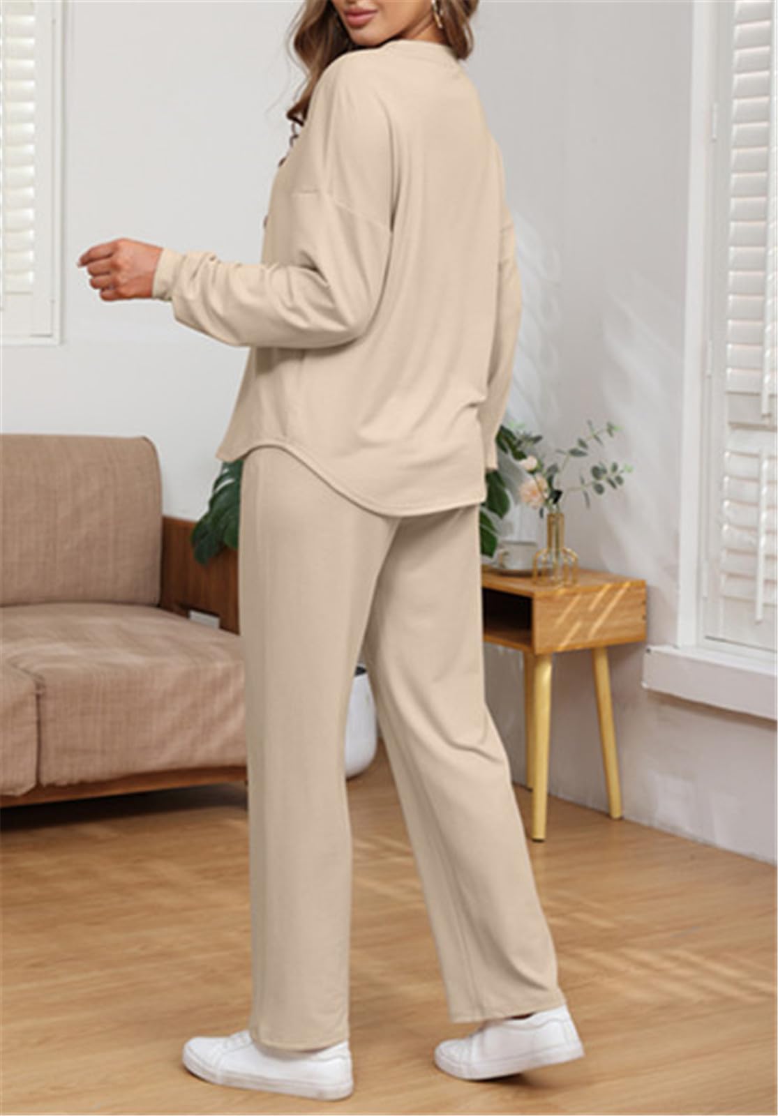 Two Piece Long Sleeve Crop Top Wide Leg Pants