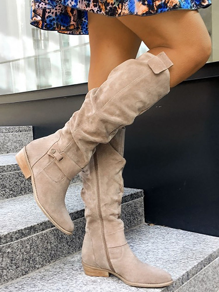 Side Zipper Suede Knee High Boots