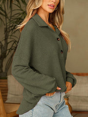 Button Down Long Sleeve Waffle Knit Tops