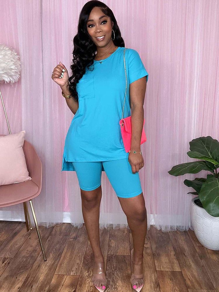 Two Piece Short Sleeve  Skinny Shorts Sets