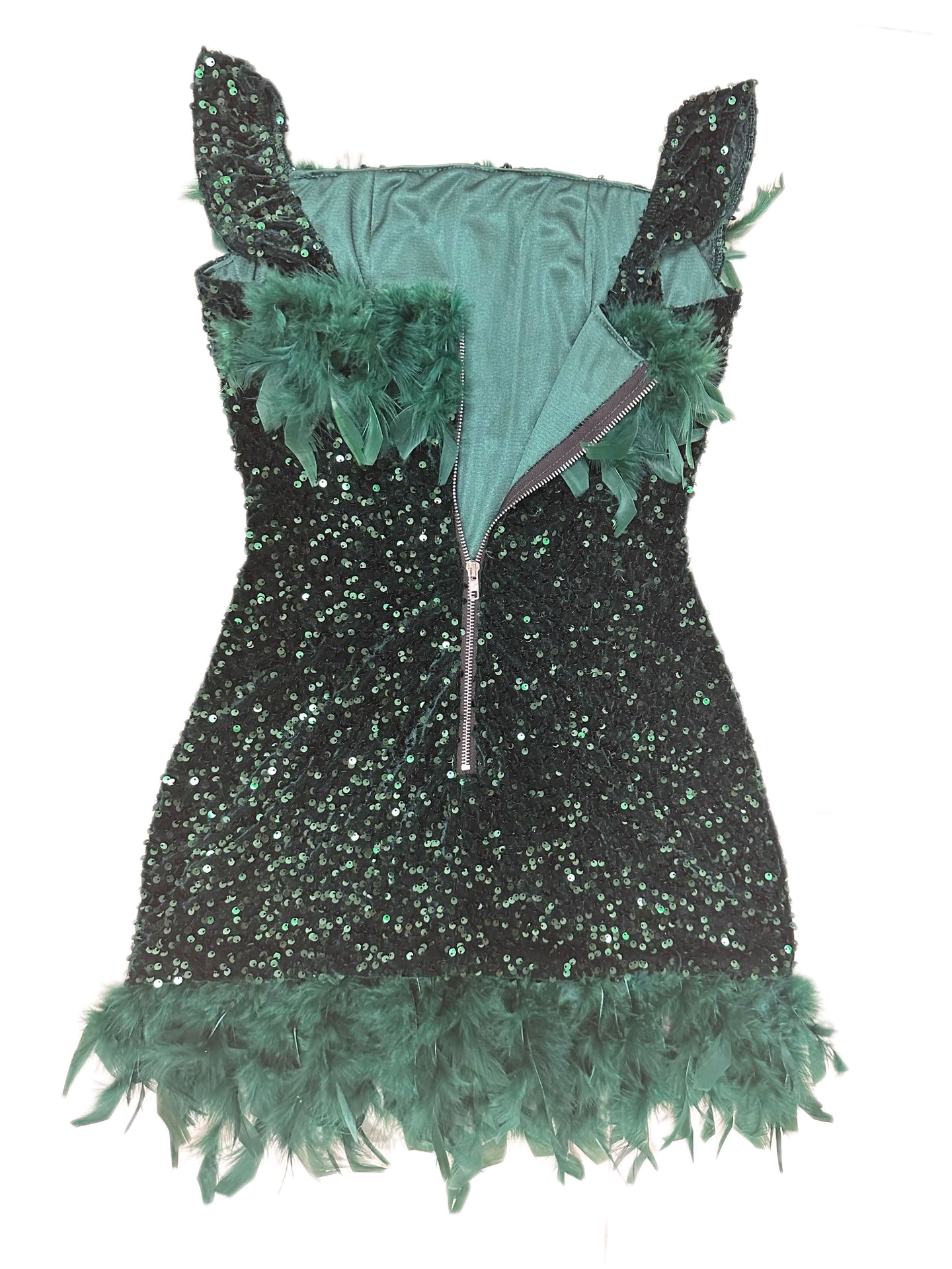 Sleeveless Feathers Sequin Party Mini Dress