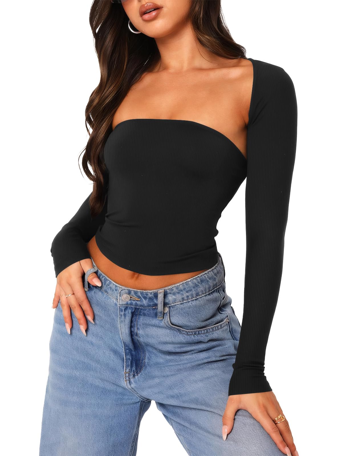 Two Piece Long Sleeve Shrug Set Tube Top