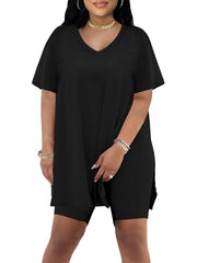 Two Piece Short Sleeve Tunic Biker Shorts