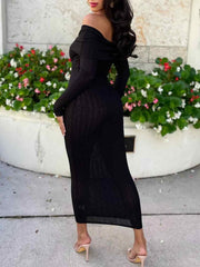 Off Shoulder Ribbed Bodycon Maxi Dress