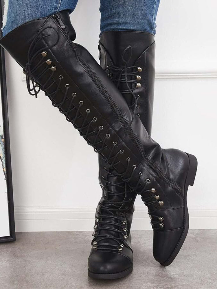 Lace-Up Over-the-Knee Riding Boots