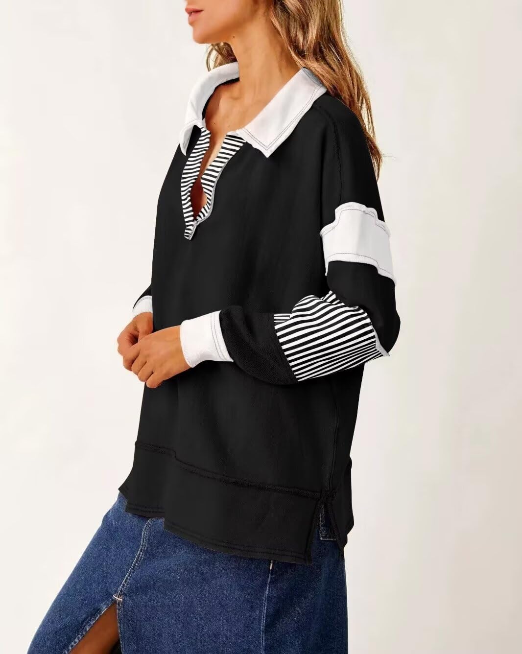 Color Block Long Sleeve Striped Pullover