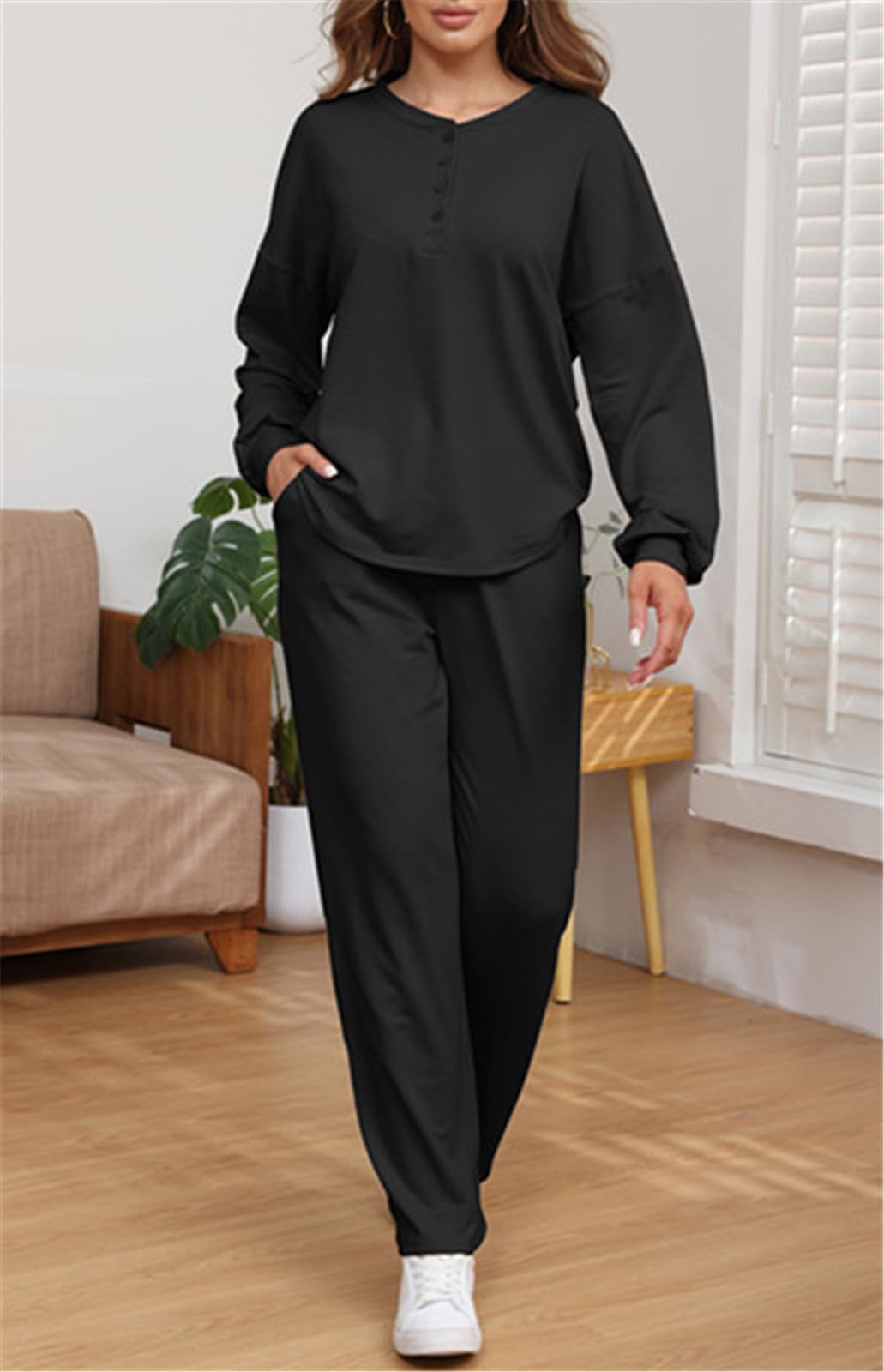 Two Piece Long Sleeve Crop Top Wide Leg Pants