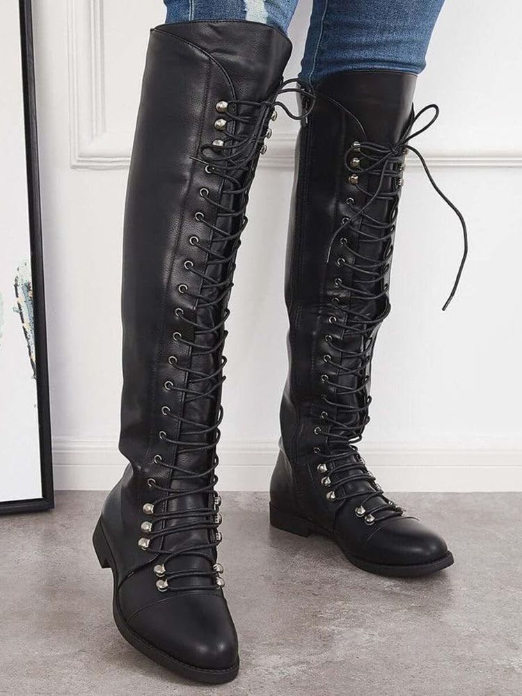 Lace-Up Over-the-Knee Riding Boots