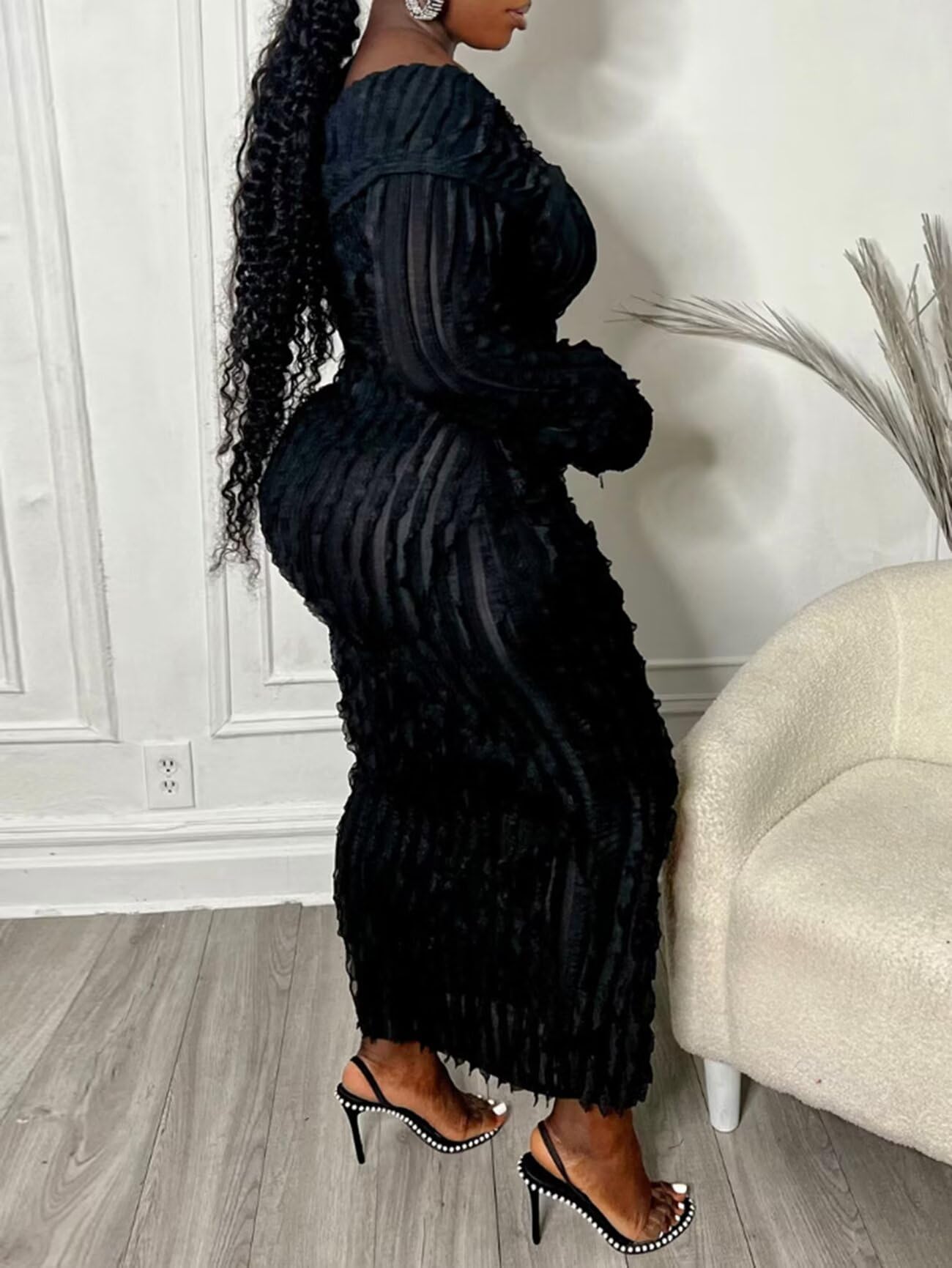 Off Shoulder Down Slit Bodycon Dress