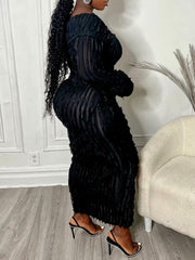 Button Long Sleeve Off Shoulder Bodycon Dress