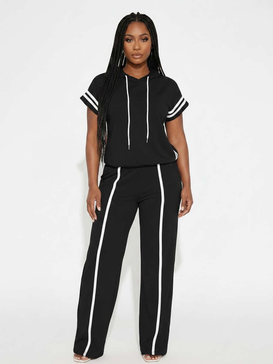 Short Sleeve Hoodie Wide Leg Pants Set