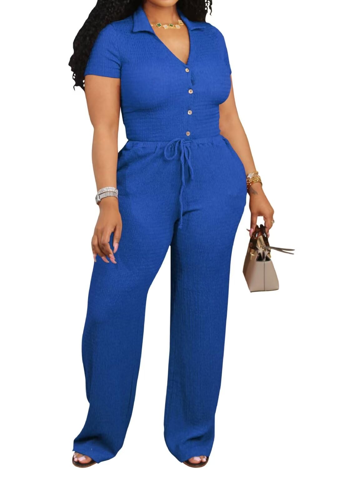Two Piece Button Down Shirt Wide Leg Pant