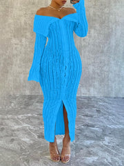 Off Shoulder Down Slit Bodycon Dress