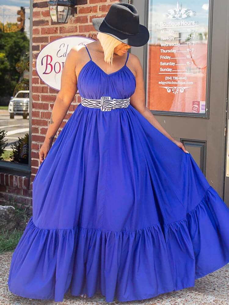 Plus Size Spaghetti Strap Ruffle Beach Maxi Swing Dress