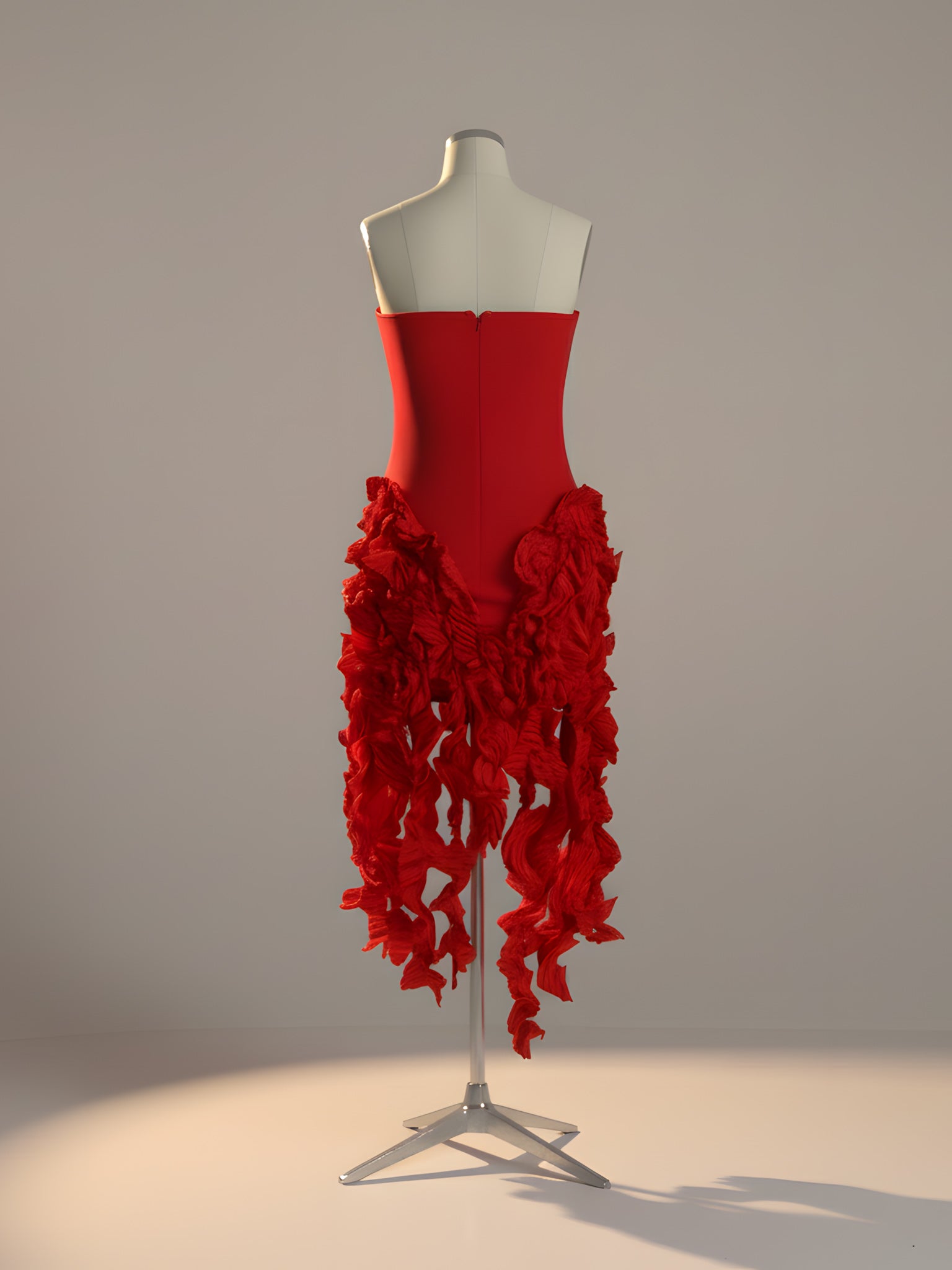 Strapless Ruffle High-Low Dress