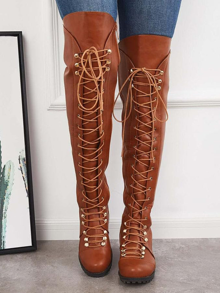 Lace-Up Over-the-Knee Riding Boots