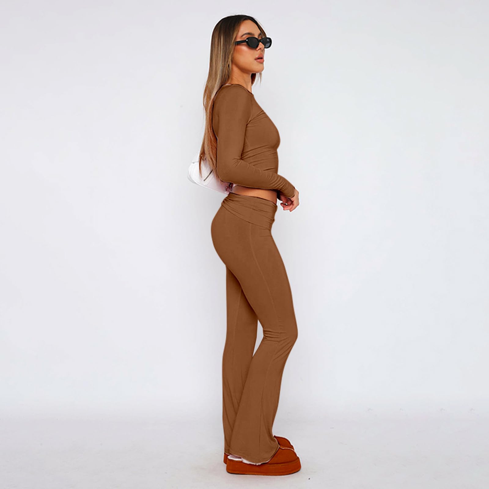 Two Piece Long Sleeve Tops Flare Leggings