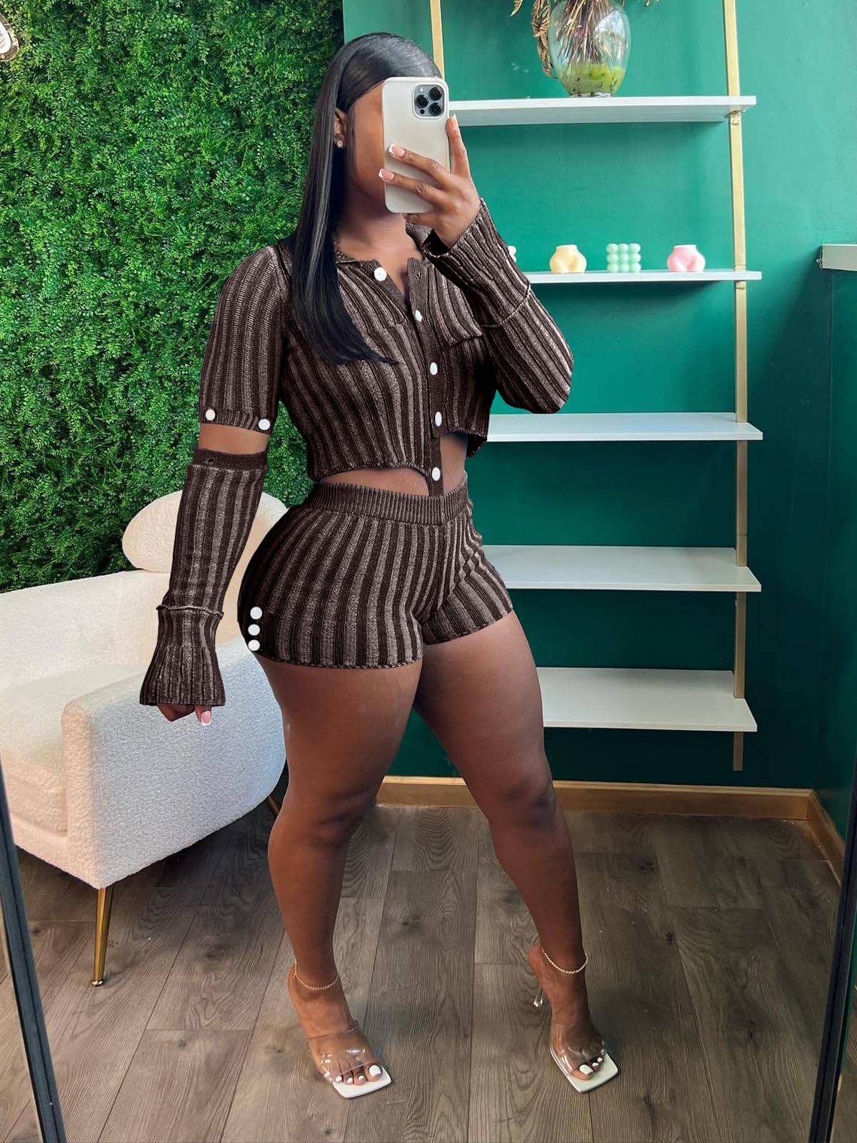 Two Piece Knit Crochet Crop Top Shorts