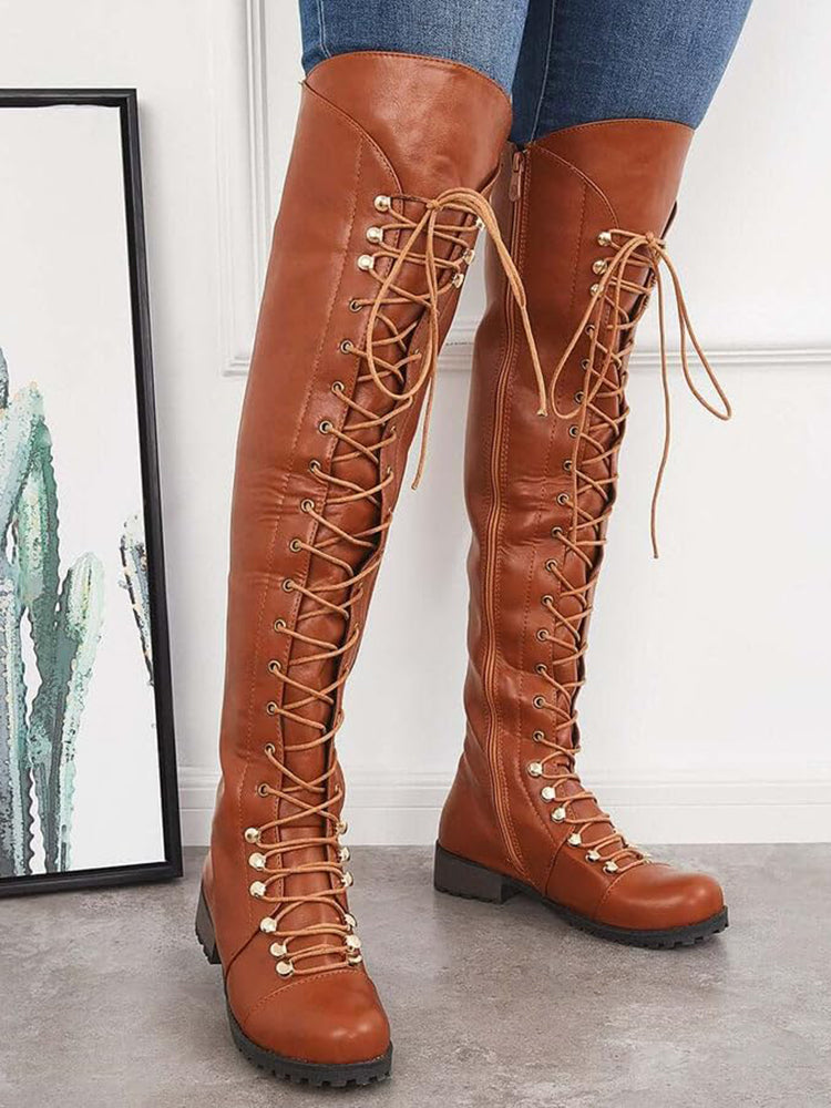 Lace-Up Over-the-Knee Riding Boots