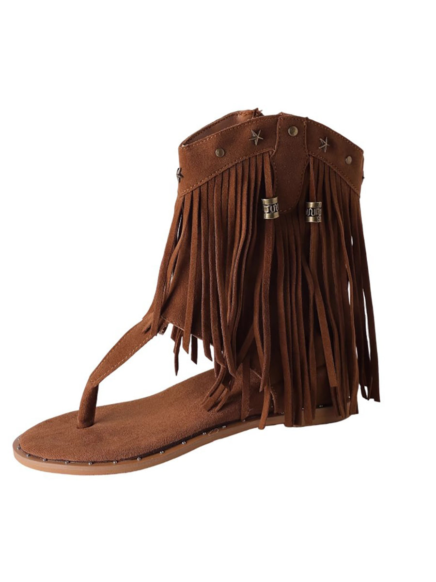 Bohemian Studs Tassel Thong Sandals