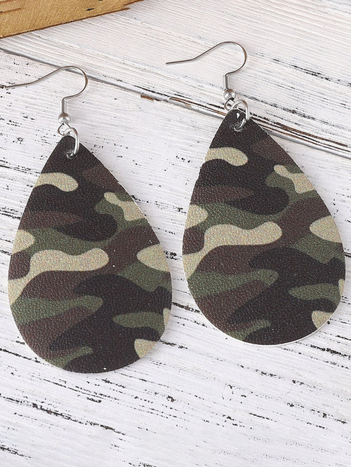 Camouflage PU Leather Teardrop Earrings