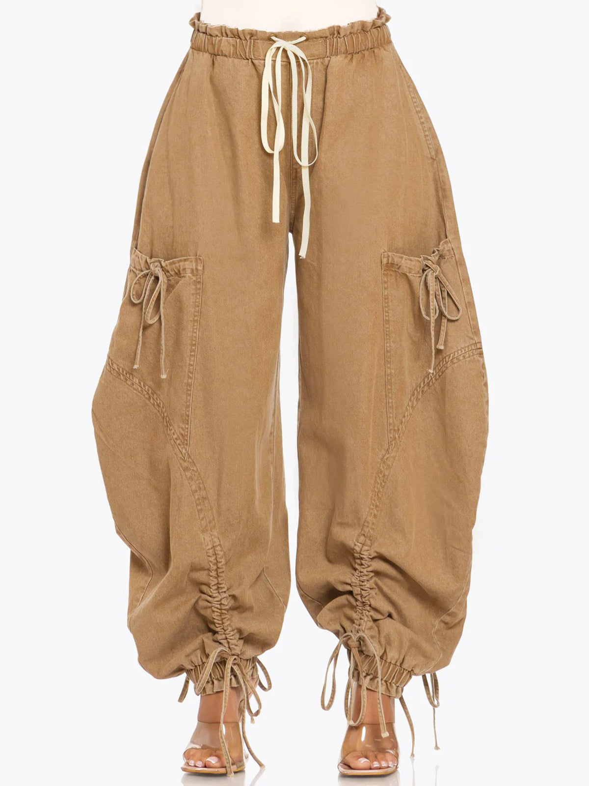 Bow Tie Elastic Waist Loose Jeans