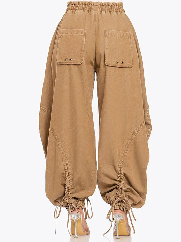 Bow Tie Elastic Waist Loose Jeans