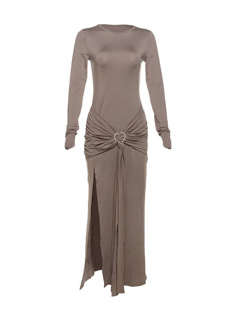 Solid Color Asymmetrical Tie-Waist Maxi Dress