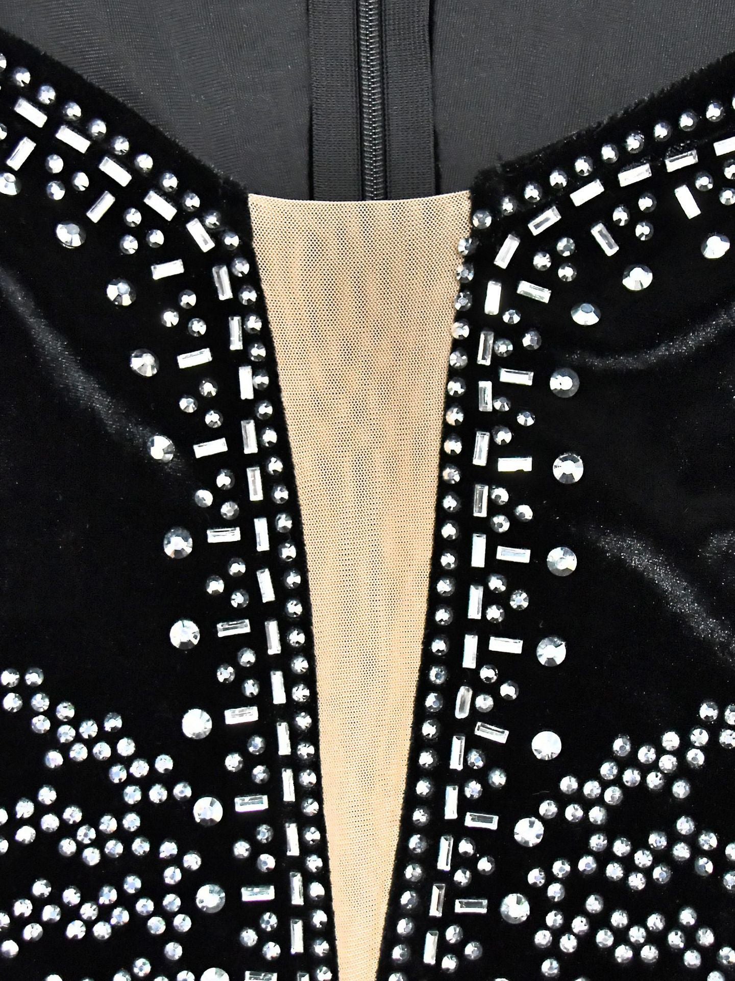 Rhinestone Velvet Mesh Maxi Dress