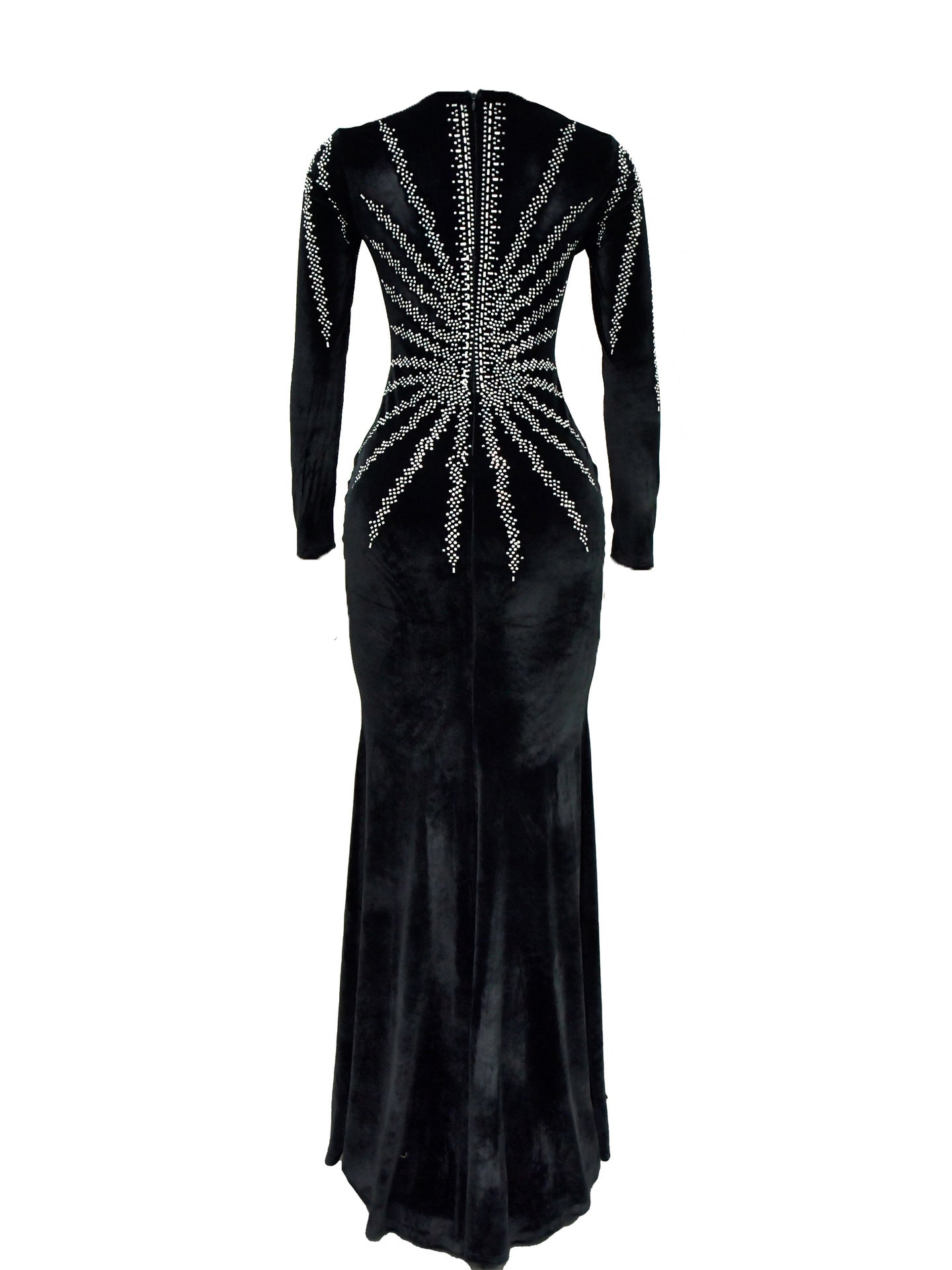 Rhinestone Velvet Mesh Maxi Dress