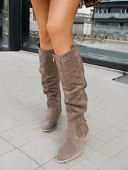 Side Zipper Suede Knee High Boots